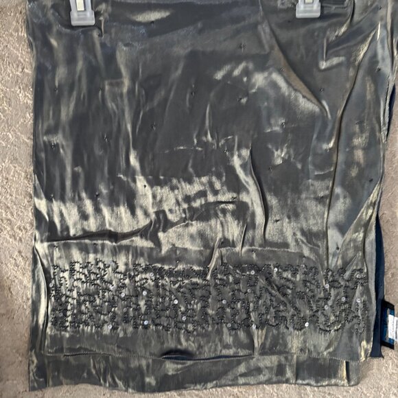 Sue Wong Scarf Dress Metallic Shiny Green Gray Shawl Hand Beaded Large #1 - Picture 2 of 16